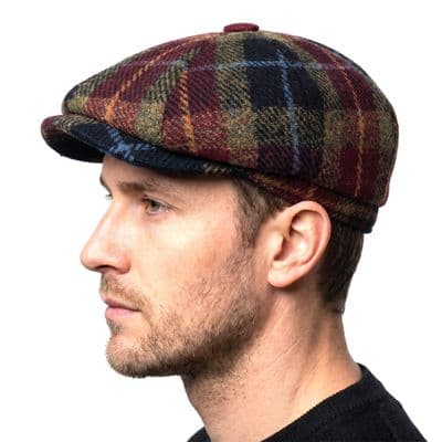 Rust Check Harris Tweed Newsboy Cap