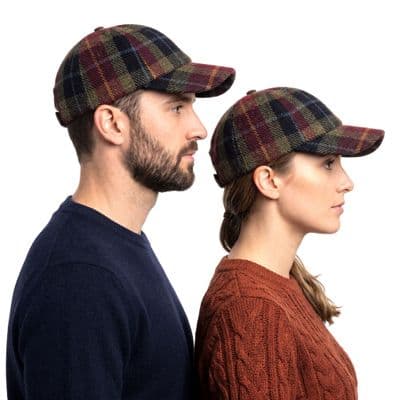 Rust Check Tweed Baseball Cap One Size Adjustable Unisex Made in Scotland