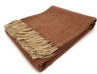 Rust Herringbone 100% Wool Large Blanket Throw