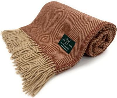 Rust Herringbone 100% Wool Large Blanket Throw