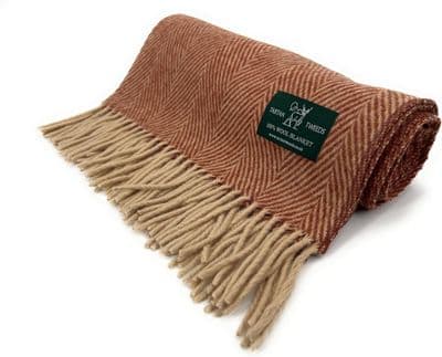 Rust Herringbone Knee Blanket 100% New Wool