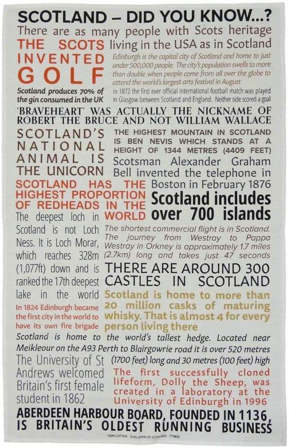 Scotland - Did you know? Scottish History Cotton Tea Towel One Size