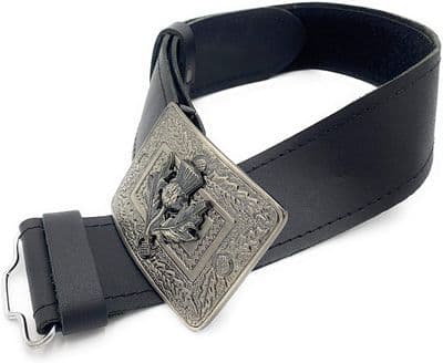 Scottish Plain Leather Kilt Belt and Thistle Buckle