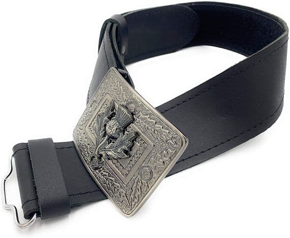 Scottish Plain Leather Kilt Belt and Thistle Buckle