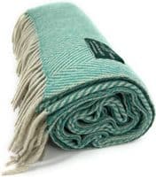 Sea Green Herringbone 100% Wool Large Blanket Throw