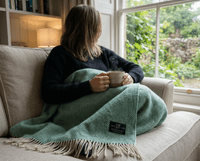 Sea Green Herringbone 100% Wool Large Blanket Throw