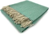 Sea Green Herringbone 100% Wool Large Blanket Throw