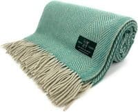 Sea Green Herringbone 100% Wool Large Blanket Throw