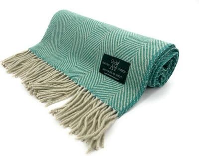 Sea Green Herringbone Knee Blanket 100% New Wool