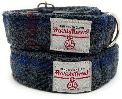 Slate Grey Check Harris Tweed Dog Collar And Lead Set