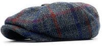 Slate Grey Check Harris Tweed Newsboy Cap  Made in Scotland S-XXL