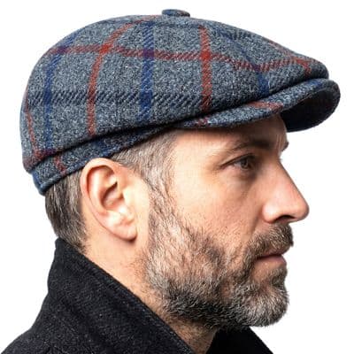 Slate Grey Check Harris Tweed Newsboy Cap  Made in Scotland S-XXL