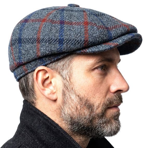 Slate Grey Check Harris Tweed Newsboy Cap  Made in Scotland S-XXL