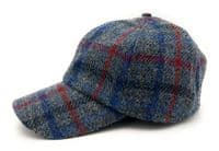 Slate Grey Check Tweed  Baseball Cap One Size Adjustable Unisex Made in Scotland