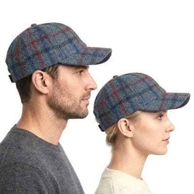Slate Grey Check Tweed  Baseball Cap One Size Adjustable Unisex Made in Scotland