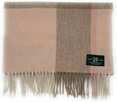 Soft Pink Check Fine Pure Cashmere Scarf 180 cm x 30 cm