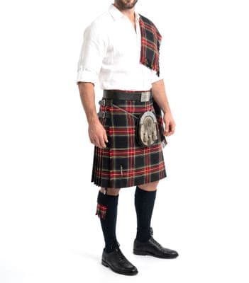 Stewart Black Tartan 8 Yard Wool Blend Kilt