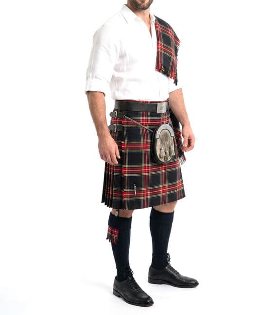 Stewart Black Tartan 8 Yard Wool Blend Kilt