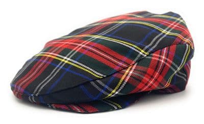 Stewart Black Tartan Flat Cap Comfort Fit Quilted Lining Made in Scotland