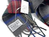 Stewart Grey Check Extra Fine Pure Cashmere Scarf 180 cm x 30 cm