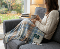 Stewart Muted Blue New Wool Large Tartan Blanket Throw Rug