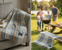 Stewart Muted Blue New Wool Large Tartan Blanket Throw Rug