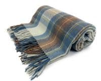Stewart Muted Blue New Wool Large Tartan Blanket Throw Rug