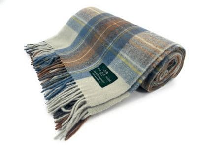 Stewart Muted Blue New Wool Large Tartan Blanket Throw Rug