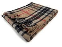 Thomson Camel New Wool Large Tartan Travel Blanket Throw Rug