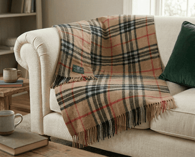 Thomson Camel New Wool Large Tartan Travel Blanket Throw Rug