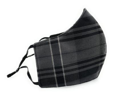 Triple Layered Grey Granite Tartan Face Mask Adjustable Straps Unisex One-Size