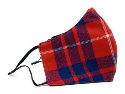 Triple Layered Hamilton Red Tartan Face Mask Adjustable Straps Unisex One-Size