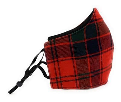 Triple Layered Tartan Face Mask Red Robertson Adjustable Straps Unisex One-Size
