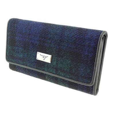 Women's Black Watch Harris Tweed Flap-over Long Wallet Purse Check