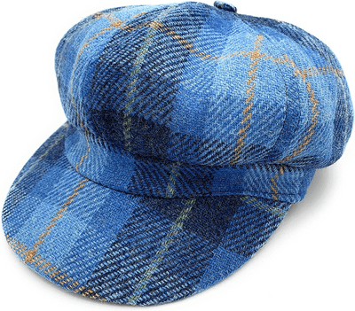 Women's Blue Check Harris Tweed Baker Boy Cap One Size 56 cm - 61 cm