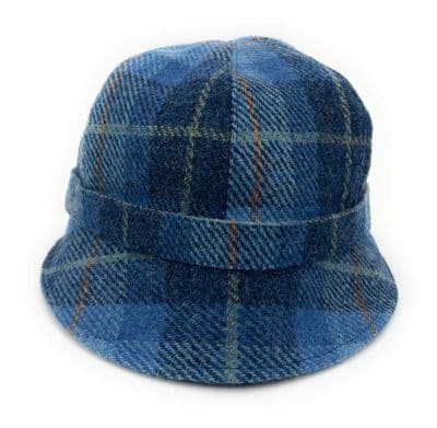 Women's Blue Check Harris Tweed Flapper Hat One Size 56 cm - 61 cm