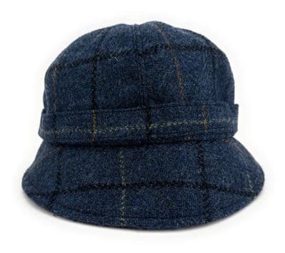 Women's Blue OverCheck Harris Tweed Flapper Hat One Size 56 cm - 61 cm
