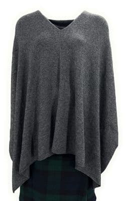 Women's Charcoal Handmade Cashmere Knit Poncho Soft & Warm One Size