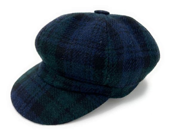 Women’s Black Watch Tartan Baker Boy Cap | Harris Tweed | One Size 56–61 cm