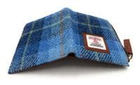 Women's Harris Tweed Blue Check Real Leather Bifold Wallet, Card Holder with Zipper Coin Purse