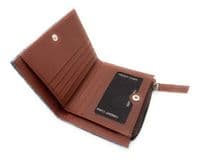 Women's Harris Tweed Blue Check Real Leather Bifold Wallet, Card Holder with Zipper Coin Purse