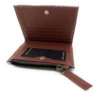 Women's Harris Tweed Blue Check Real Leather Bifold Wallet, Card Holder with Zipper Coin Purse