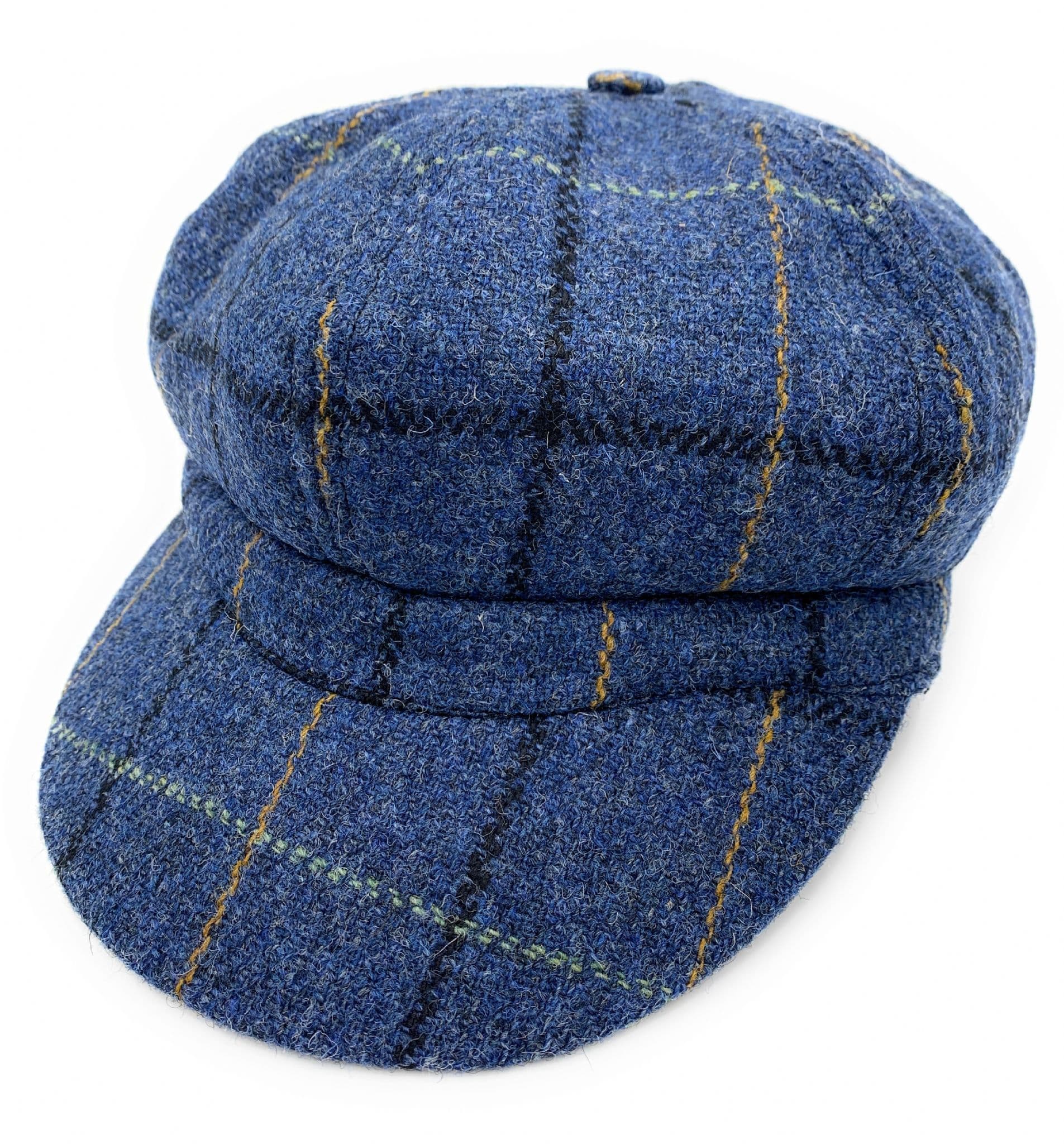 Women's Blue Overcheck Baker Boy Cap Harris Tweed One Size 56
