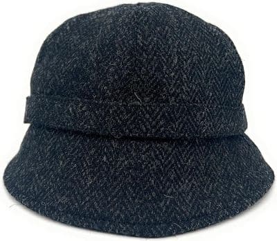 Women's Harris Tweed Flapper Hat Charcoal Herringbone One Size 56 cm - 61 cm