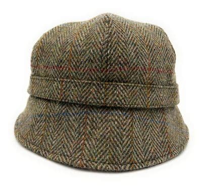 Women's Harris Tweed Flapper Hat Green Herringbone One Size 56 cm - 61 cm