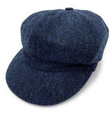 Women's Harris Tweed Navy Herringbone Baker Boy Cap One Size 56 cm - 61 cm