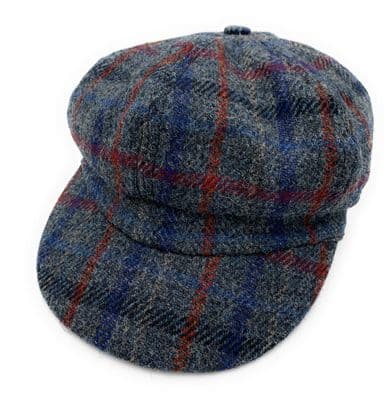 Women's Harris Tweed Slate Grey Check Baker Boy Cap One Size 56 cm - 61 cm