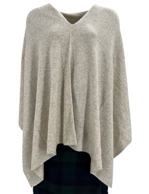 Women's White Fleck Handmade Cashmere Knit Poncho Soft & Warm One Size