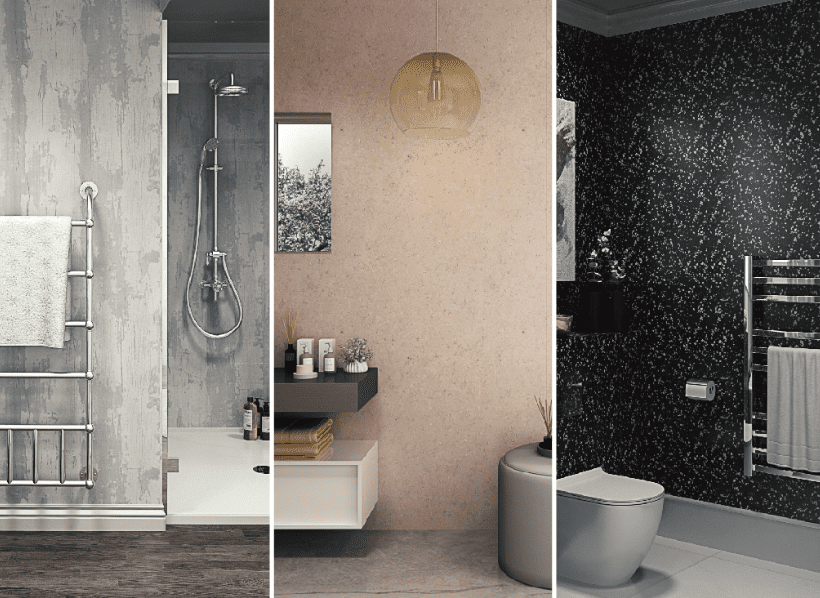 different examples of wetwall shower and bathroom wall panels