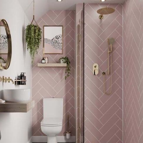 Antique Rose Herringbone Tile Bathroom and Shower Panel